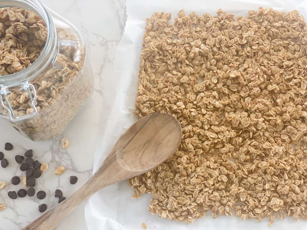 tray of granola with jar of granola