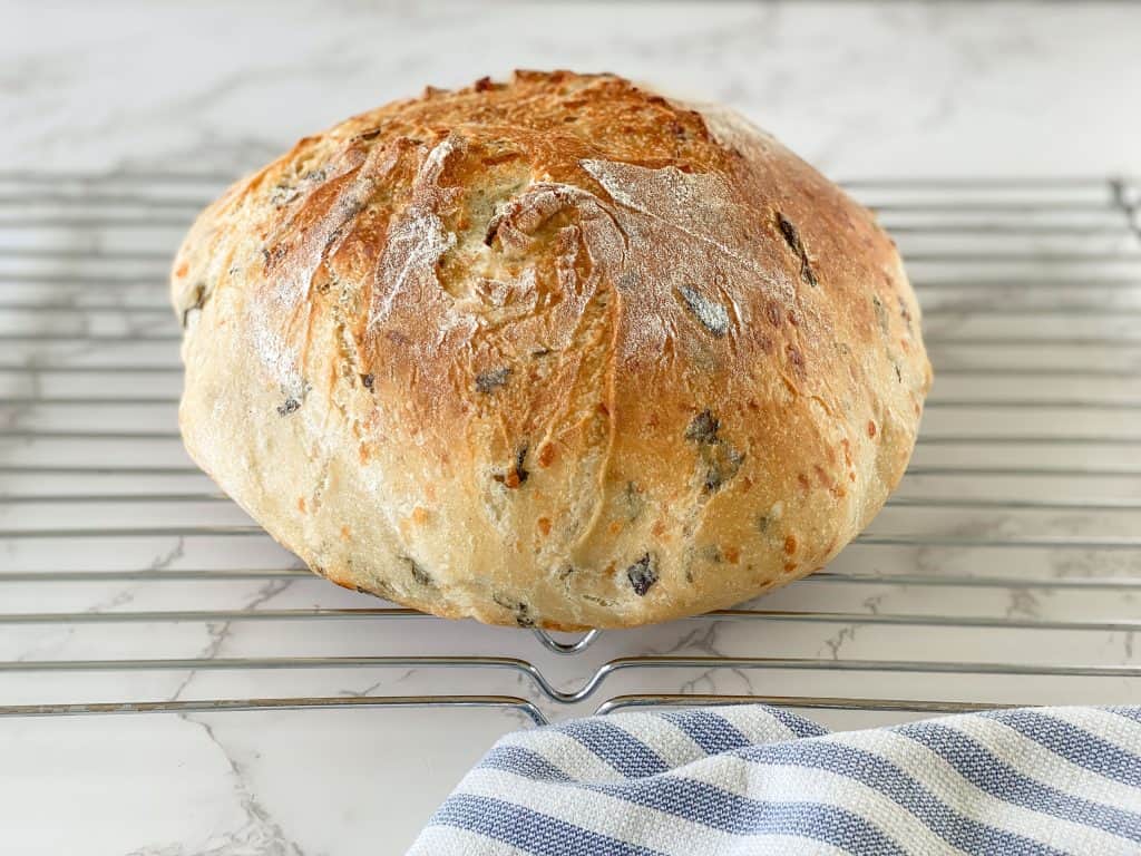 baked basil sourdough bread