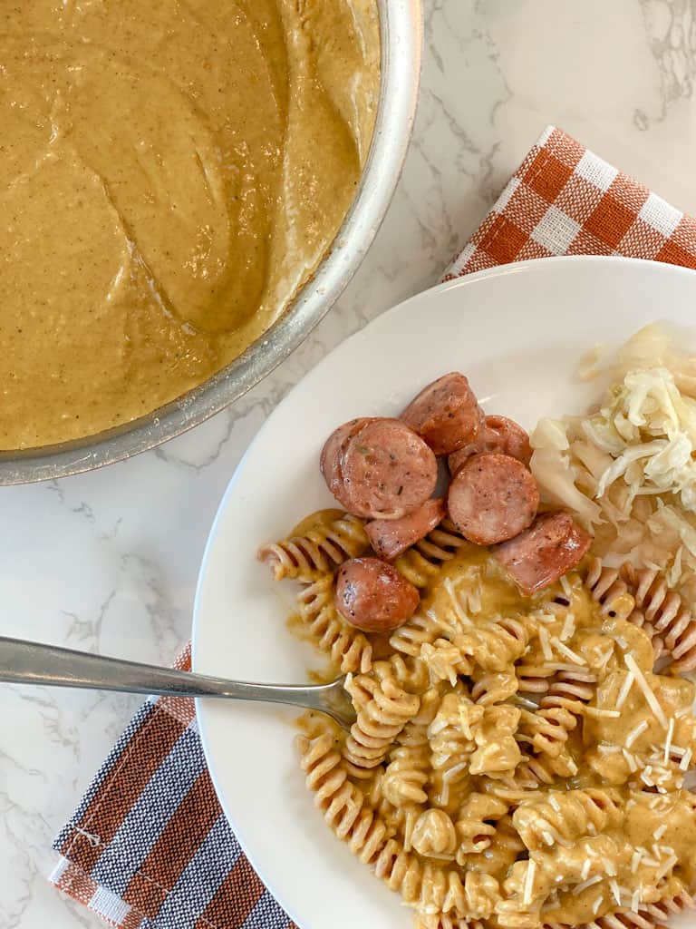 saucepan of butternut squash pasta sauce